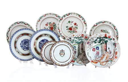 CINA DIECI PIATTI IN PORCELLANA, COMPAGNIA DELLE INDIE, XVIII-XIX SECOLO, tra...