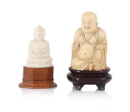 AVORIO UN BUDDHA E UNA DIVINITA' IN AVORIO, INIZIO XX SECOLO, basi in...
