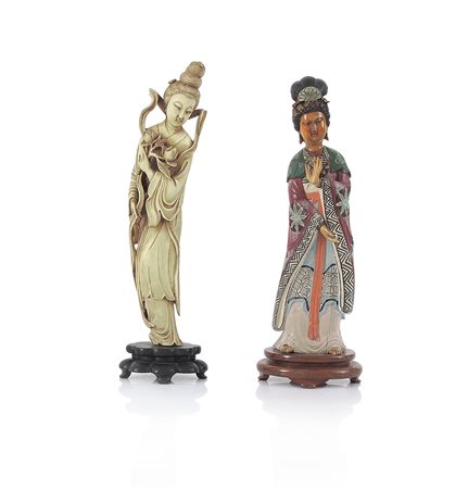 AVORIO DUE SCULTURE, CINA, INIZIO XX SECOLO, una in avorio e una in legno...