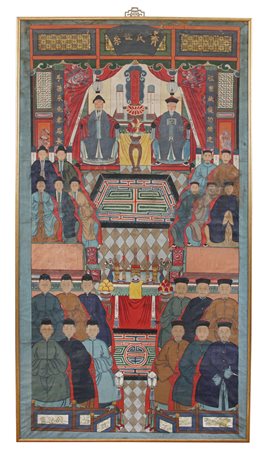 ARTE ORIENTALE GRANDE DIPINTO SU CARTA, CINA, XIX SECOLO, raffigurante gli...