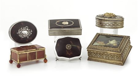 OGGETTISTICA VARIA SEI DIVERSI COFANETTI, XIX-XX SECOLO, tre in tartaruga e...