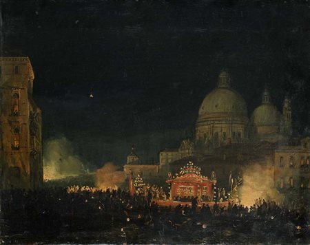 Carlo Grubacs (Venezia 1802 - Venezia 1878) Festeggiamenti notturni a Venezia...