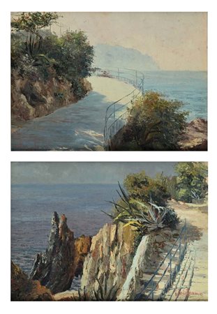 Giuseppe Arigliano (Genova 1917 - Genova 1999) 'Paesaggio costiero con agave...