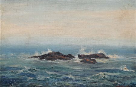 Scuola Italiana del XX secolo () Scogli a Savona 1935 firmato e datato in...