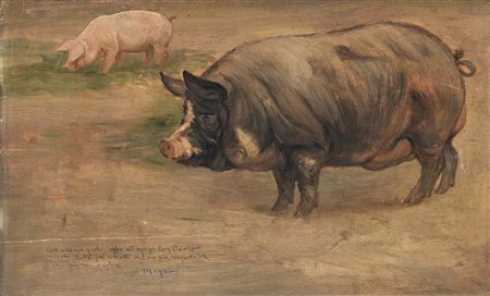 Adolfo Magrini (Ferrara 1874 - Milano 1957) Maiali dedicato e firmato in...