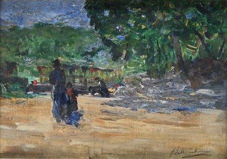 Giovanni Battista Barbieri (Salò 1854 - Salò 1926) La passeggiata in villa...