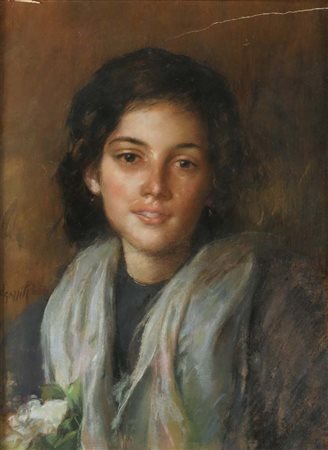 Rinaldo Agazzi (Mapello 1857 - Bergamo 1939) Ritratto di ragazza firmato in...