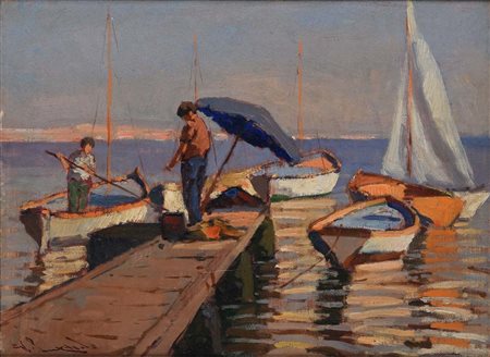 Giorgio Luxardo (Livorno 1937 - 2019) Barche a Castiglioncello 1974 firmato...