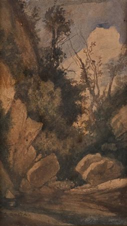 Giovanni (Nino) Costa (Roma 1826 - Marina Di Pisa 1903) Torrente nel bosco...