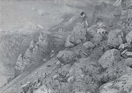 Enrico Coleman (Roma 1846 - Roma 1911) La caccia in montagna 1890 firmato e...
