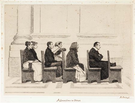 Antonio Piccinni (Trani 1846 - Roma 1920) 'Adorazione in chiesa' E'...