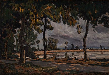 Antonino Calcagnadoro (Rieti 1876 - Roma 1935) Laghetto ed alberi in una...