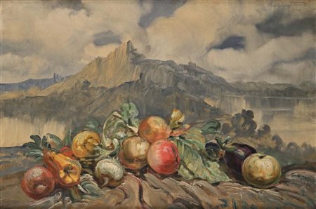 Antonino Calcagnadoro (Rieti 1876 - Roma 1935) Natura morta con il Terminillo...