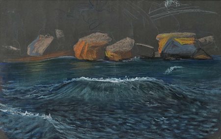 Edoardo Gioja (attribuito a) (Roma 1862 - Londra 1937) Onde e scogli in mare...