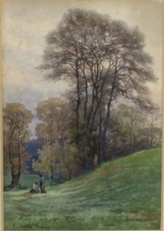 Cesare Bertolla (Lucca 1845 - Roma 1920) Scorcio di Valle Giulia 1910 firmato...