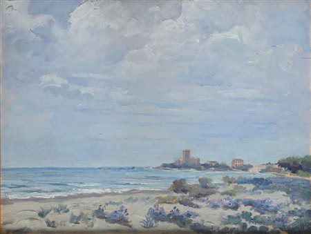 Scuola Italiana del XX secolo () Costa laziale firmato in basso a destra - T....