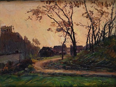 Luigi Petrassi (Zagarolo 1868 - Roma 1948) Borgo in campagna firmato in basso...