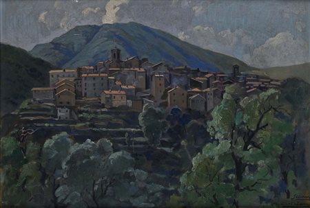 Enrico Ortolani (Roma 1883 - Roma 1972) Veduta di Scanno intitolato e firmato...