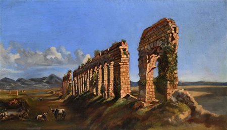 Scuola Romana del XX secolo () Bufali presso un antico acquedotto nella...