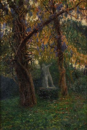 Scuola Romana inizi del XX secolo () La statua nella villa olio su cartoncino...