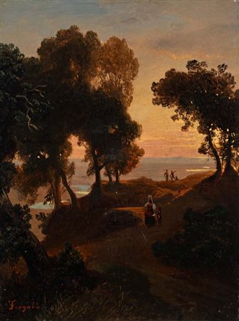 Salvatore Fergola (Napoli 1799 - 1874) Panorama della costiera firmato in...