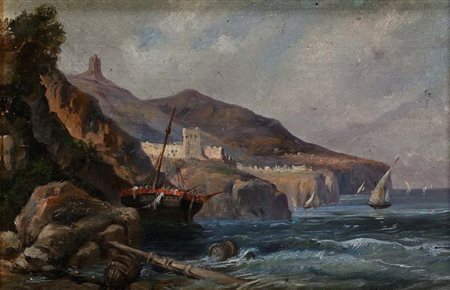 Scuola italiana della fine del XIX secolo () Paesaggio costiero olio su...