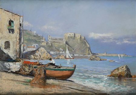 Antonio Cannata (Polistena (RC) 1895 - Roma 1960) Veduta di borgo costiero...
