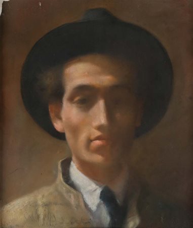 Carlo Verdecchia (Atri 1905 - Atri 1984) Giovane uomo con cappello nero...