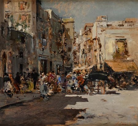 Ezelino Briante (Napoli 1901 - Roma 1971) Scena di vita nell’antico quartiere...