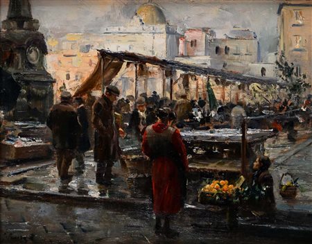 Giovanni Panza (Miseno 1894 - Napoli 1989) Napoli, Piazza del Mercato firmato...
