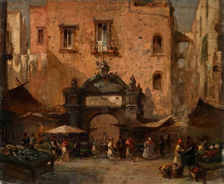 Vincenzo Canino (Napoli 1891 - Napoli 1971) Mercatino a Napoli 1914 firmato e...