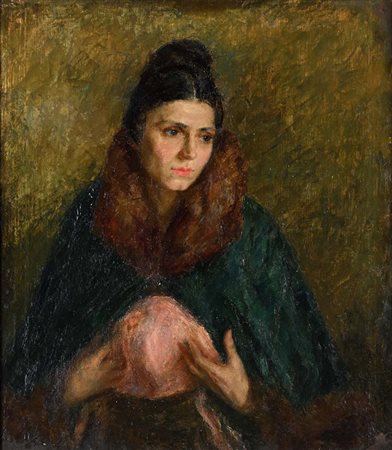 Emilio Vitali (Milano 1901 - 1980) Ritratto di giovane donna con collo di...