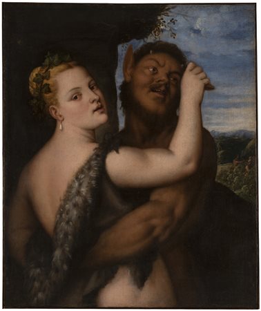 Tiziano Vecellio (1488 ca. - 1576), invenzione e finitura, e Simone Peterzano (1540-1599), esecuzione
Pan afferra una menade, 1550-1565 ca
