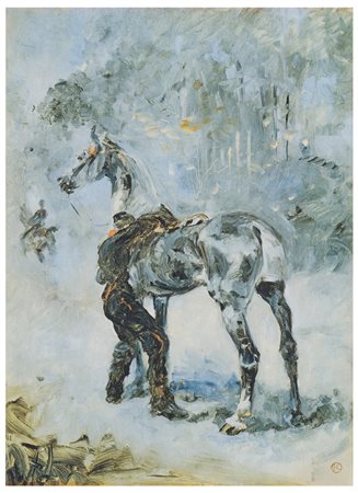 Henri de Toulouse-Lautrec (1864 - 1901), da
Un artigliere sella il suo cavallo, 1879