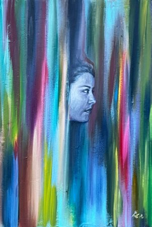 Denise Camporesi (1967 - ), Senza titolo (La tenda), 2021, Olio su tela. cm...