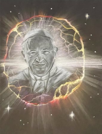 Denise Camporesi (1967), "Papa Francesco", 2020, Pastelli colorati su carta,...