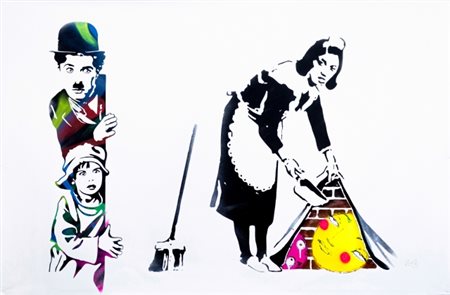 Utopia (1983-), “Charlie Chaplin and the Kid Look at Banksy Sweeping It under...