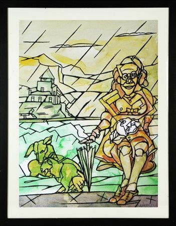 Valerio Adami (1935-), “Pioggia nel Vallese (Raron)” 2013, Acquarello su...