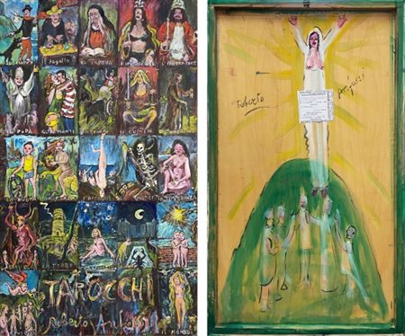 Roberto Anfossi (1950), “I Tarocchi”, 2024, Olio su tavola, cm 57.5 x 100...