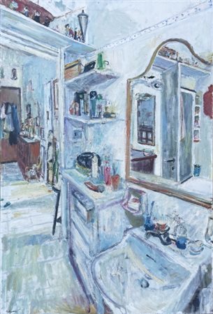 Roberto Anfossi (1950), “Interno con Bagno”, 2000, Olio su tela, cm 80 × 120...