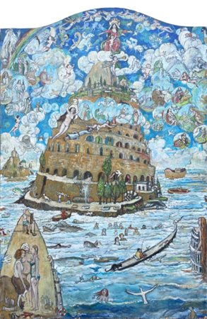 Roberto Anfossi (1950), “Torre”, 2019, Olio su tavola, cm 59 × 86 L'opera...