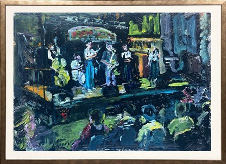 Roberto Anfossi (1950), “Musica in Piazza”, 2022, Olio su cartoncino, cm 55 x...