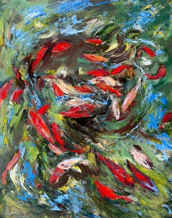 Claudia Rossi di Sanpolo (1967), “Pesci Rossi”, 2023, Olio su tela, cm 40 ×...