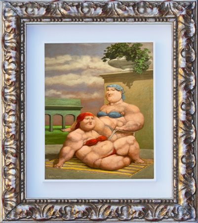 Josè Carlos Ledda (1932 - 2020), “Banistas”, 2004, Acrilico su tela, cm 30 ×...