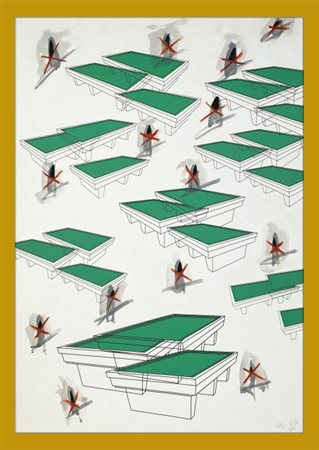 Waltrer Gasperoni, (1943), "Sciame di Folletti", 2018, Olio e stampa su carta...