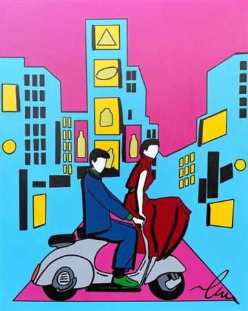 Marco Lodola, (1943), "Senza titolo", 2020ca, Smalti e tecnica mista su tela,...