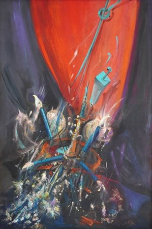 Don Manfredi, (1930 - 2000), "Lampadario Caduto", 1996, Olio e tecnica mista...