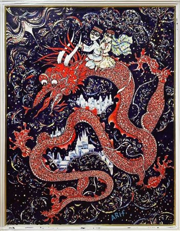 Arif Huseynov, (1943), "Passeggiando con il Drago", 2025, Acrilico su tela,...