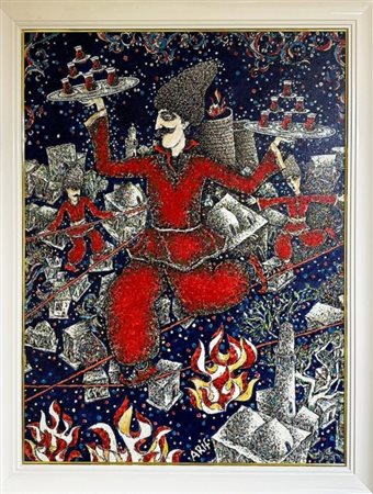 Arif Huseynov, (1943), "Funamboli", 2025, Acrilico su tela, 60 x 90 cm...