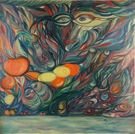 Maria Gioseﬃ, "Occhi", 20°secolo, Olio su tela raffigurante occhi intenti a...